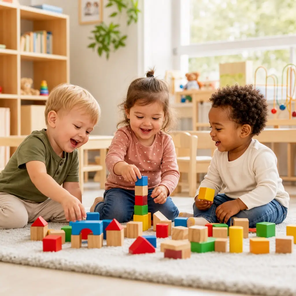 Happy children playing at a nursery